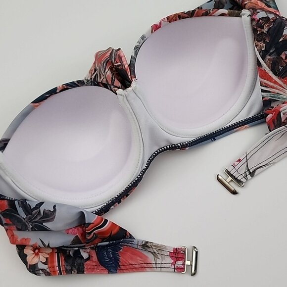 Urban Lux Resort Women's 3 Piece Bikini Sarong Tropical Silver Pink Print Size S - Picture 8 of 16